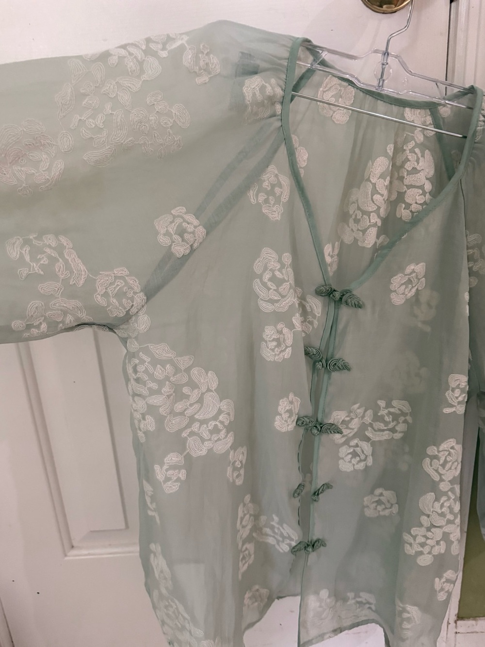 SHEIN Sage Green Sheer Floral Embroidered Tunic